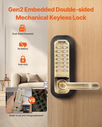 VEVOR Mechanical Keyless Entry Door Lock 14 Key Mechanical Door Lock Waterproof