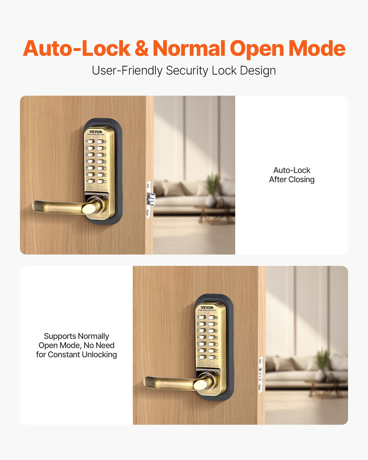 VEVOR Mechanical Keyless Entry Door Lock 14 Key Mechanical Door Lock Waterproof