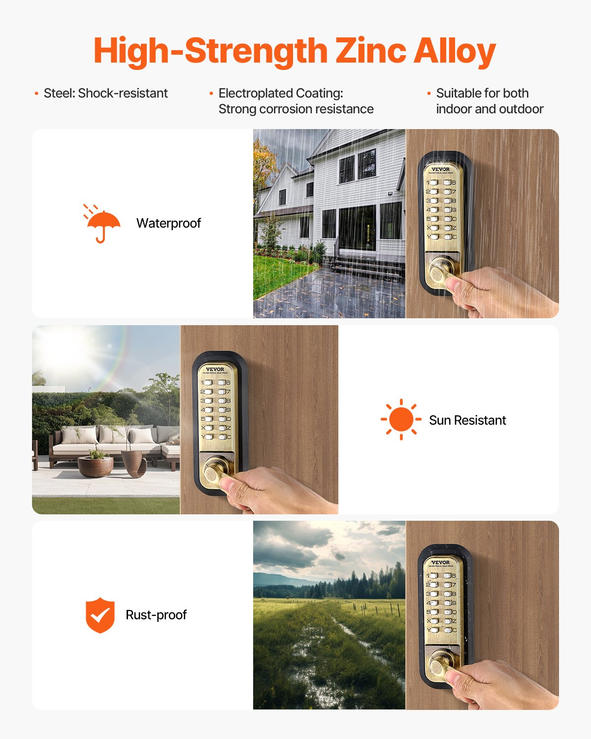VEVOR Mechanical Keyless Entry Door Lock 14 Key Mechanical Door Lock Waterproof