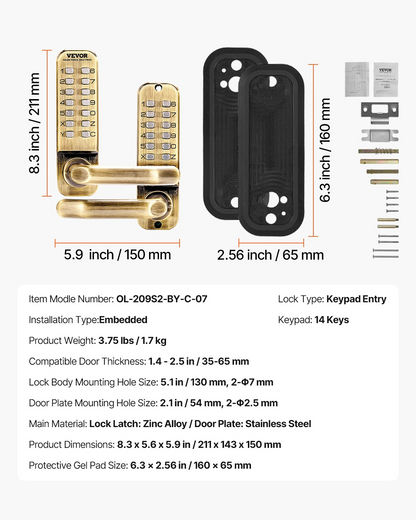 VEVOR Mechanical Keyless Entry Door Lock 14 Key Mechanical Door Lock Waterproof
