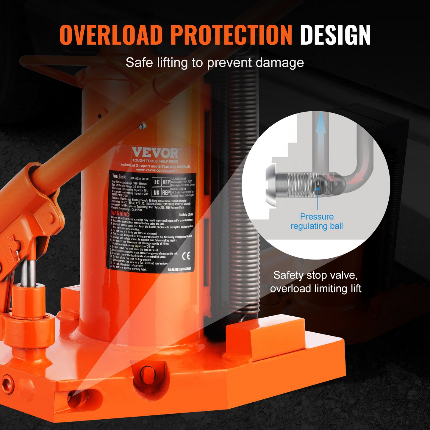 VEVOR Hydraulic Toe Jack, 10 Ton On Toe Toe Jack Lift, 20 Ton On Top Lift Capacity Machine Jack, 1.2-7.5 in Toe Height, 12.6-18.9 in Top Height, Air Hydraulic Claw Jack for Machinery, Industry