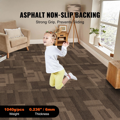 VEVOR Carpet Tiles Reusable, 24"x 24"Carpet Squares With Padding Attached, Soft Padded Carpet Tiles, Easy Install DIY for Bedroom Living Room (24Tiles, Mixed Brown)