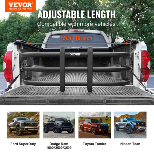 VEVOR Truck Bed Extender, Aluminum Retractable Tailgate Extender, 141-173 cm, Fits for Ford Super Duty, F150, Dodge Ram 1500/2500/3500, Toyota Tundra, Nissan Titan, Chevrolet Silverado, GMC Sierra