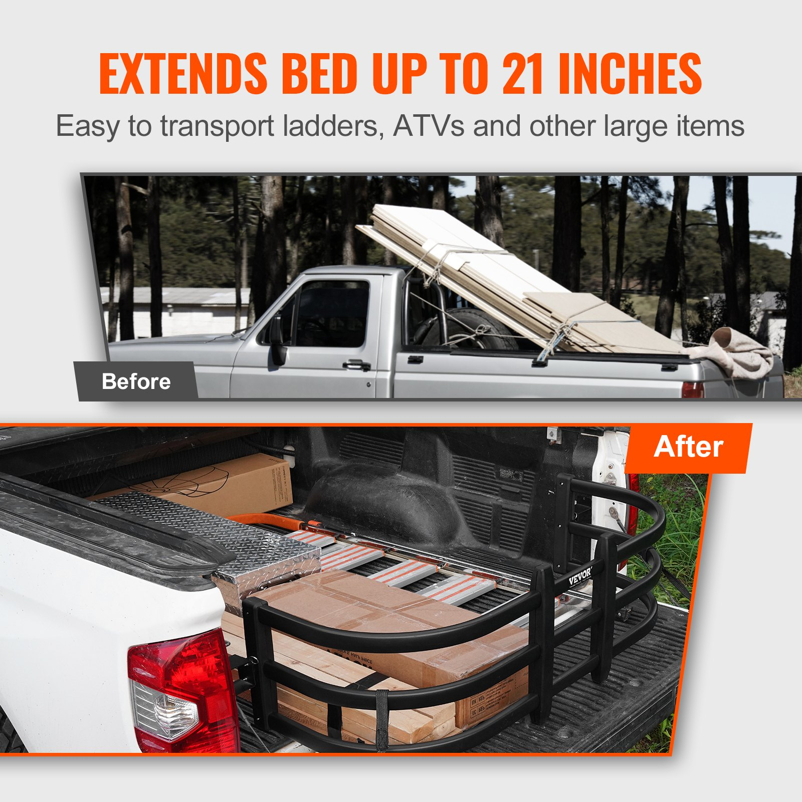 VEVOR Truck Bed Extender, Aluminum Retractable Tailgate Extender, 141-173 cm, Fits for Ford Super Duty, F150, Dodge Ram 1500/2500/3500, Toyota Tundra, Nissan Titan, Chevrolet Silverado, GMC Sierra