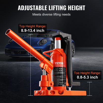 VEVOR Hydraulic Toe Jack, 2.5 Ton/2268 kg On Toe Toe Jack Lift, 5 Ton/4536 kg On Top Lift Capacity Machine Jack, 0.8-5.3 in/2-13.5 cm Toe Height, 8.9-13.4 in/22.6-34 cm Top Height, Air Hydraulic Claw Jack for Machinery, Industry