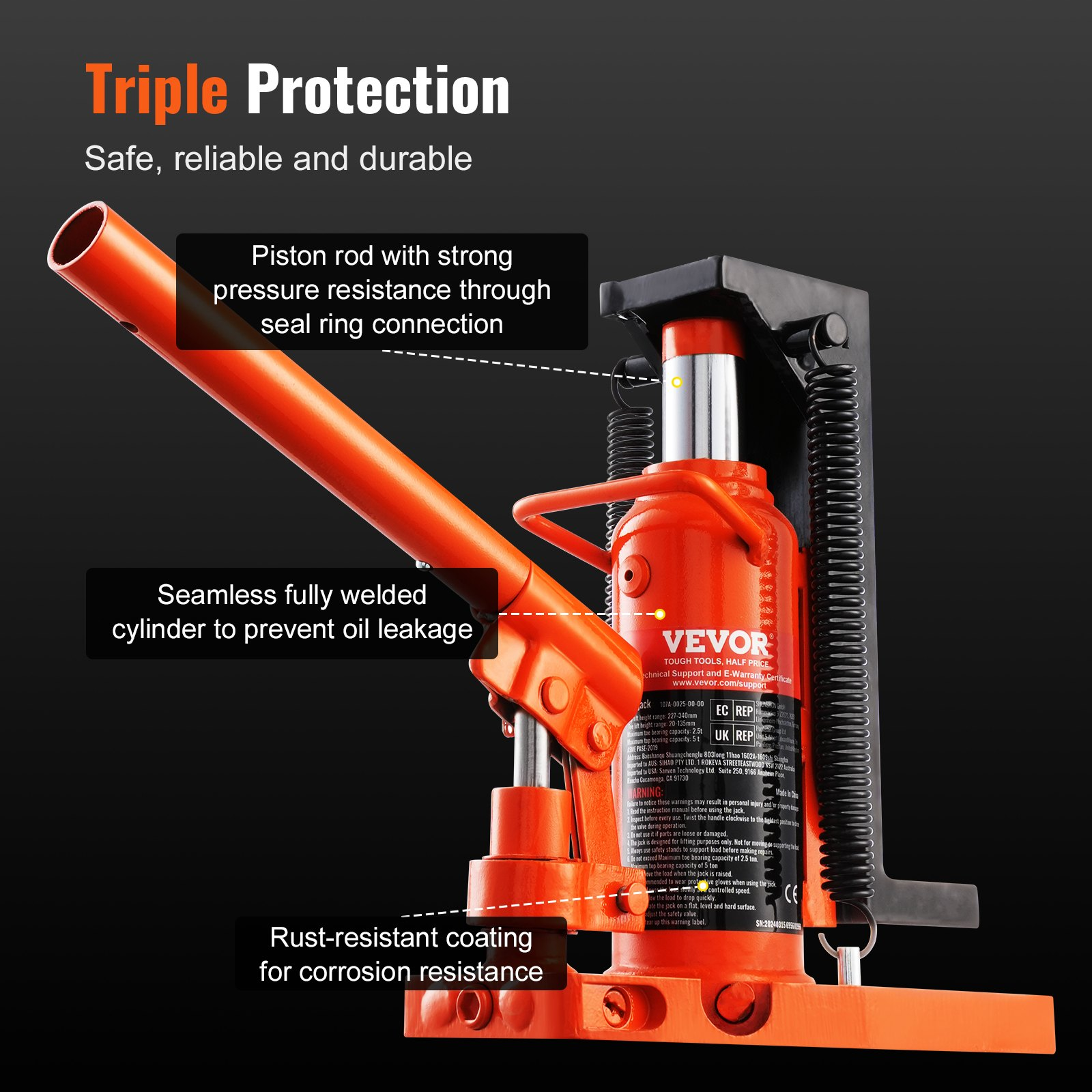 VEVOR Hydraulic Toe Jack, 2.5 Ton/2268 kg On Toe Toe Jack Lift, 5 Ton/4536 kg On Top Lift Capacity Machine Jack, 0.8-5.3 in/2-13.5 cm Toe Height, 8.9-13.4 in/22.6-34 cm Top Height, Air Hydraulic Claw Jack for Machinery, Industry