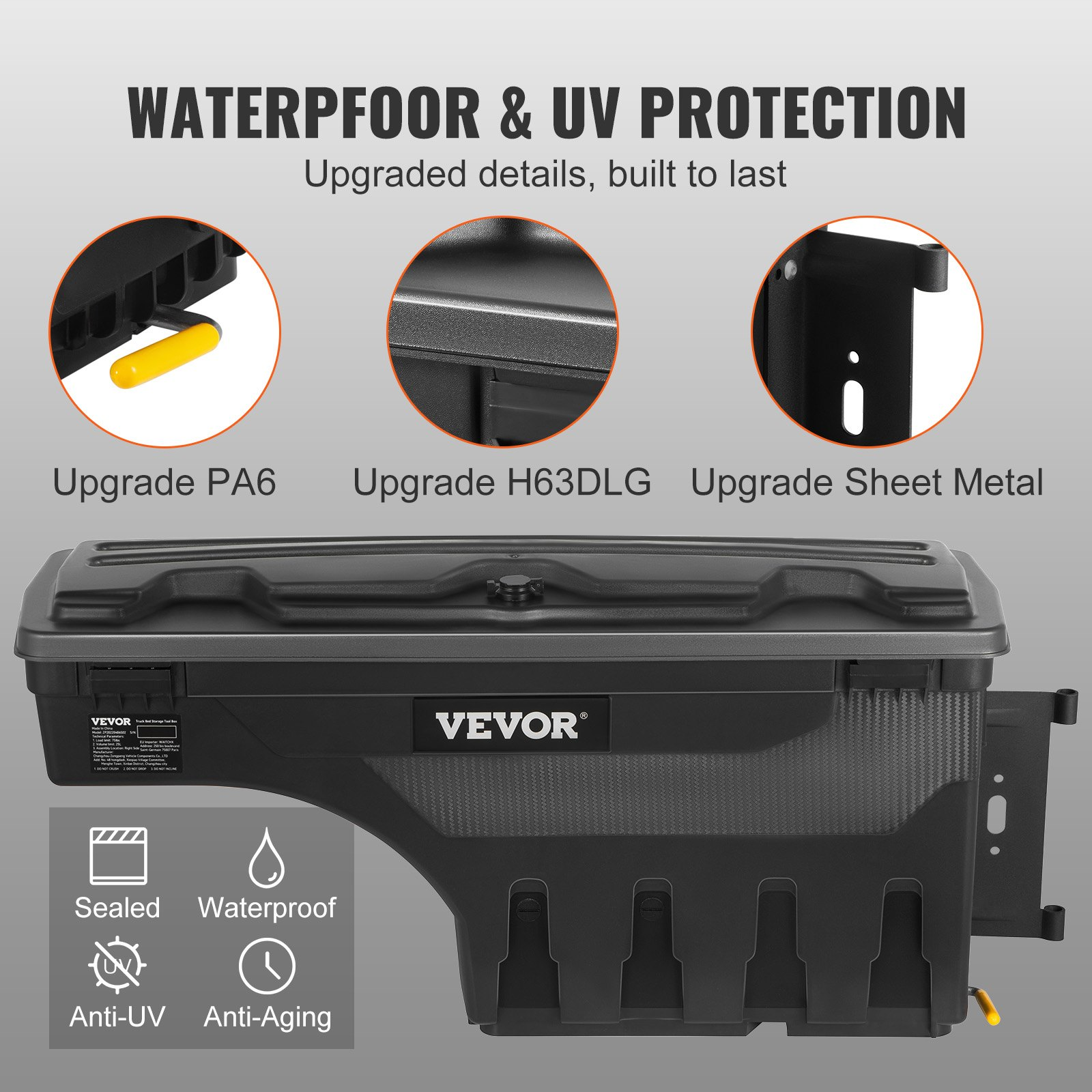 VEVOR Truck Bed Storage Box, Lockable Swing Case with Password Padlock, 6.6 Gal/25 L ABS Wheel Well Tool Box, Waterproof and Durable, Compatible with Ford F-150 2015-2021, Passenger Side