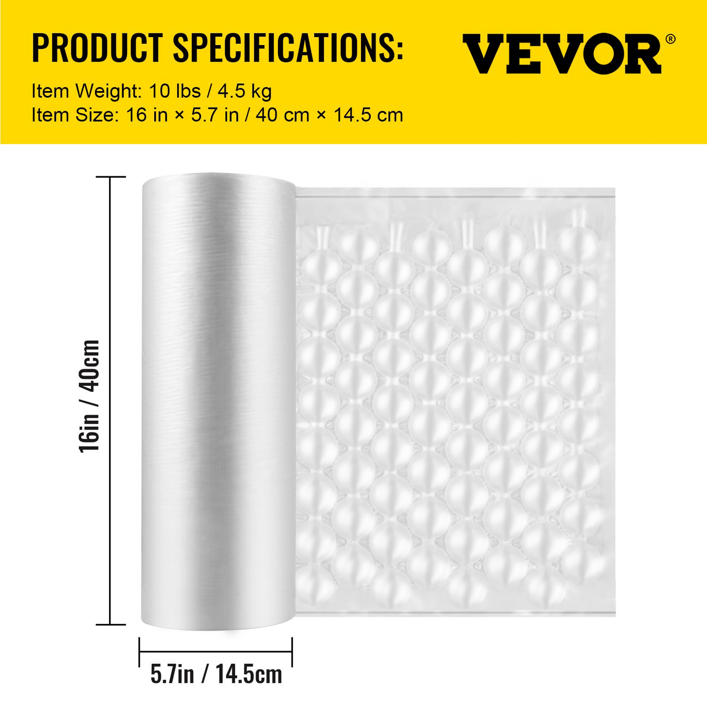 VEVOR Air Cushion Film, 300 m Length Air Pillow Bubble Bags Film, 400 mm Width Film, Roll Bubble Bags Film for Wrap Machine