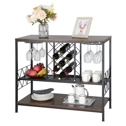 VEVOR 40 Inch Industrial Bar Cabinet, Wine Table for Liquor and Glasses, Sideboard Buffet Cabinet with Glass Holder & Wine Rack, Freestanding Farmhouse Wood Coffee Bar Cabinet for Living Room Home Bar