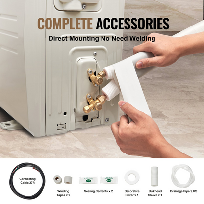 VEVOR 7620mm Mini Split Line Set, 6.4 & 9.5 O.D Copper Pipes Tubing and Triple-Layer Insulation, for Air Conditioning or Heating Pump Equipment & HVAC with Rich Accessories (27ft Connection Cable)