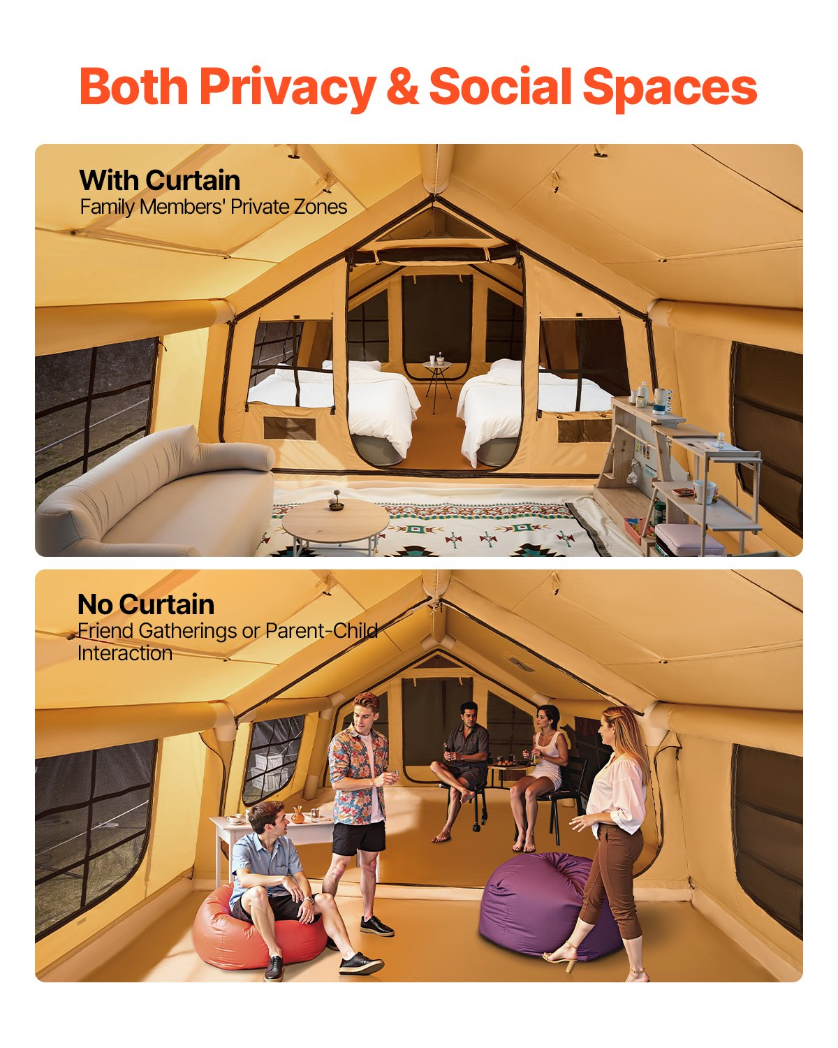 VEVOR Inflatable Tent for Camping 8-12 Person Glamping Tent with Pump Easy Set up