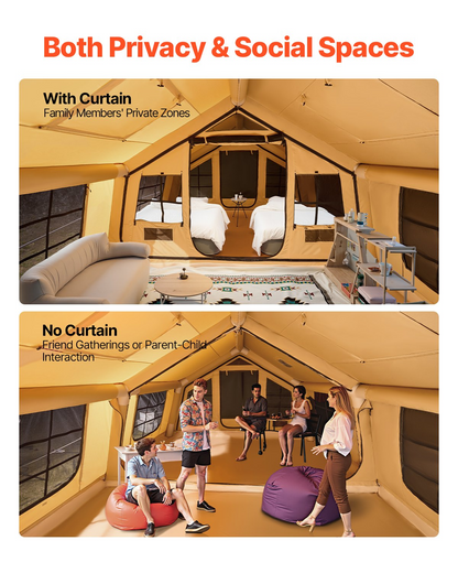 VEVOR Inflatable Tent for Camping 8-12 Person Glamping Tent with Pump Easy Set up
