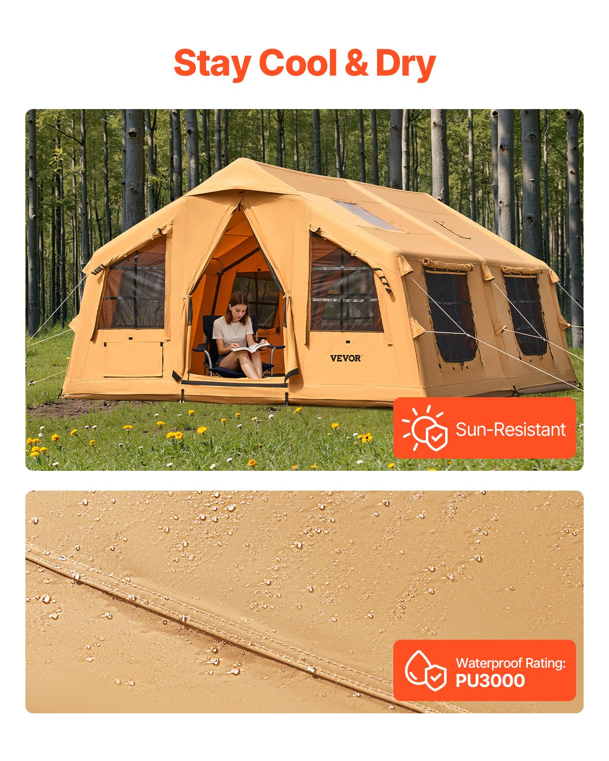 VEVOR Inflatable Tent for Camping 8-12 Person Glamping Tent with Pump Easy Set up