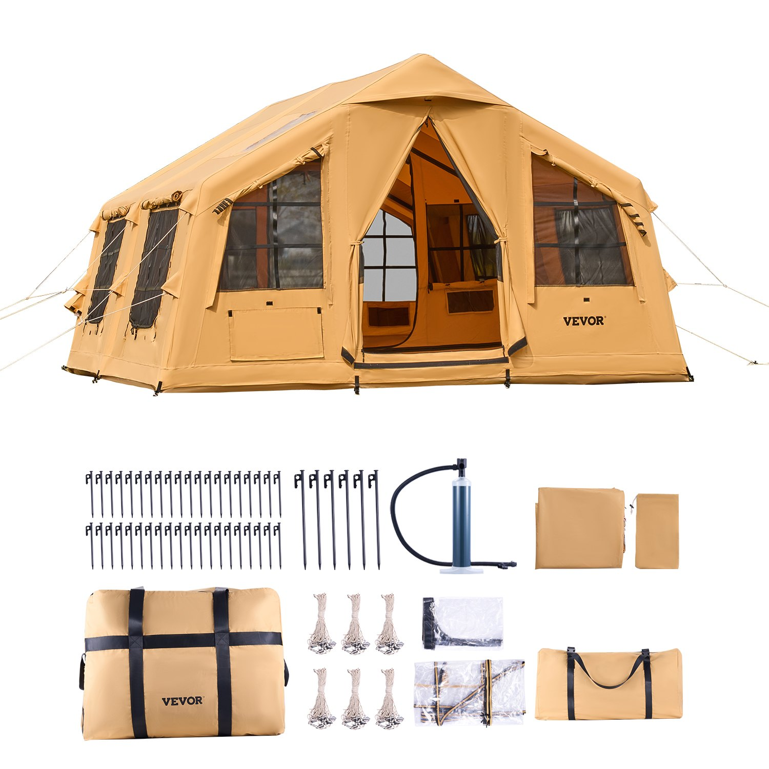 VEVOR Inflatable Tent for Camping 8-12 Person Glamping Tent with Pump Easy Set up