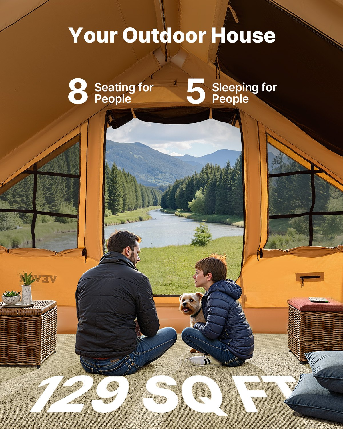 VEVOR Inflatable Tent for Camping 5-8 Person Glamping Tent with Pump Easy Set up