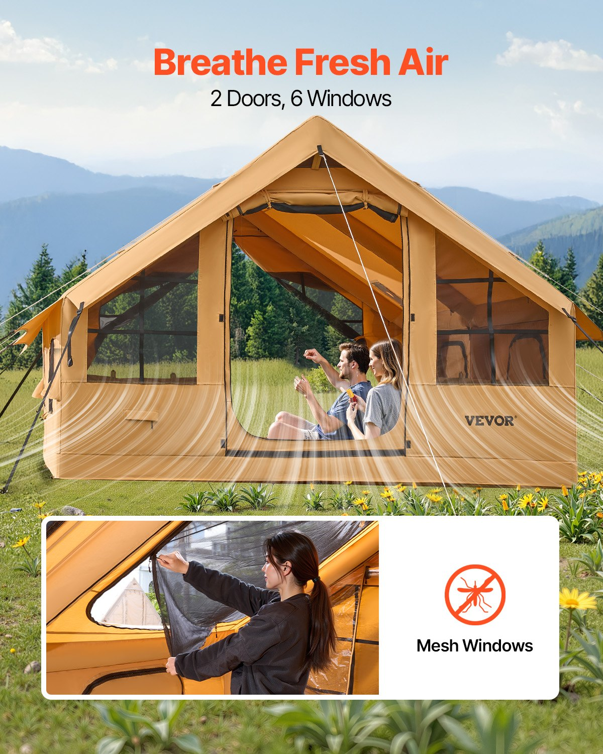 VEVOR Inflatable Tent for Camping 5-8 Person Glamping Tent with Pump Easy Set up