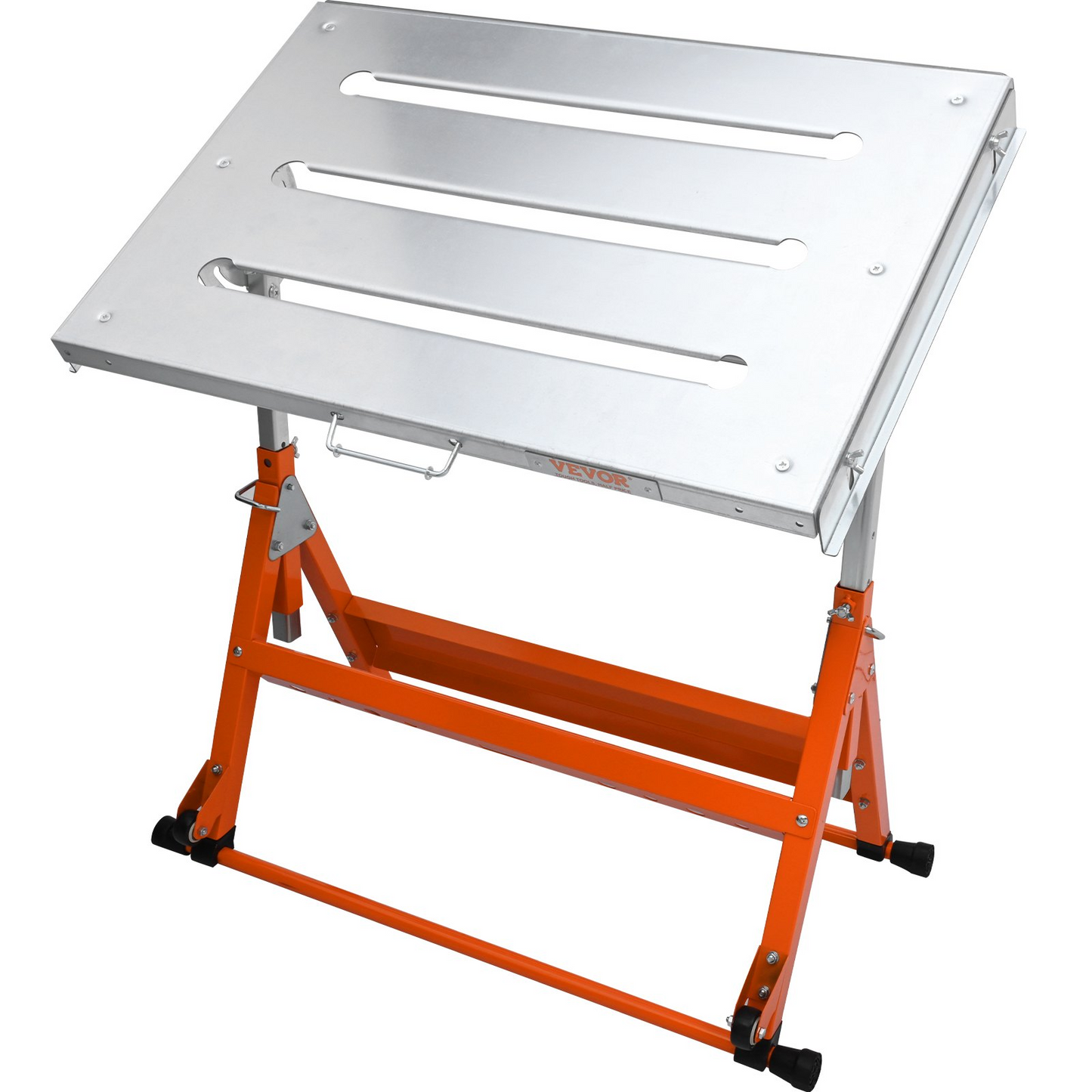 VEVOR Welding Table 76.2 cm x 50.8 cm, 181.4 kg Load Capacity Steel Welding Workbench Table on Wheels, Folding Work Bench with Three 2.8 cm Slot, 3 Tilt Angles, Adjustable Height, Retractable Guide Rails