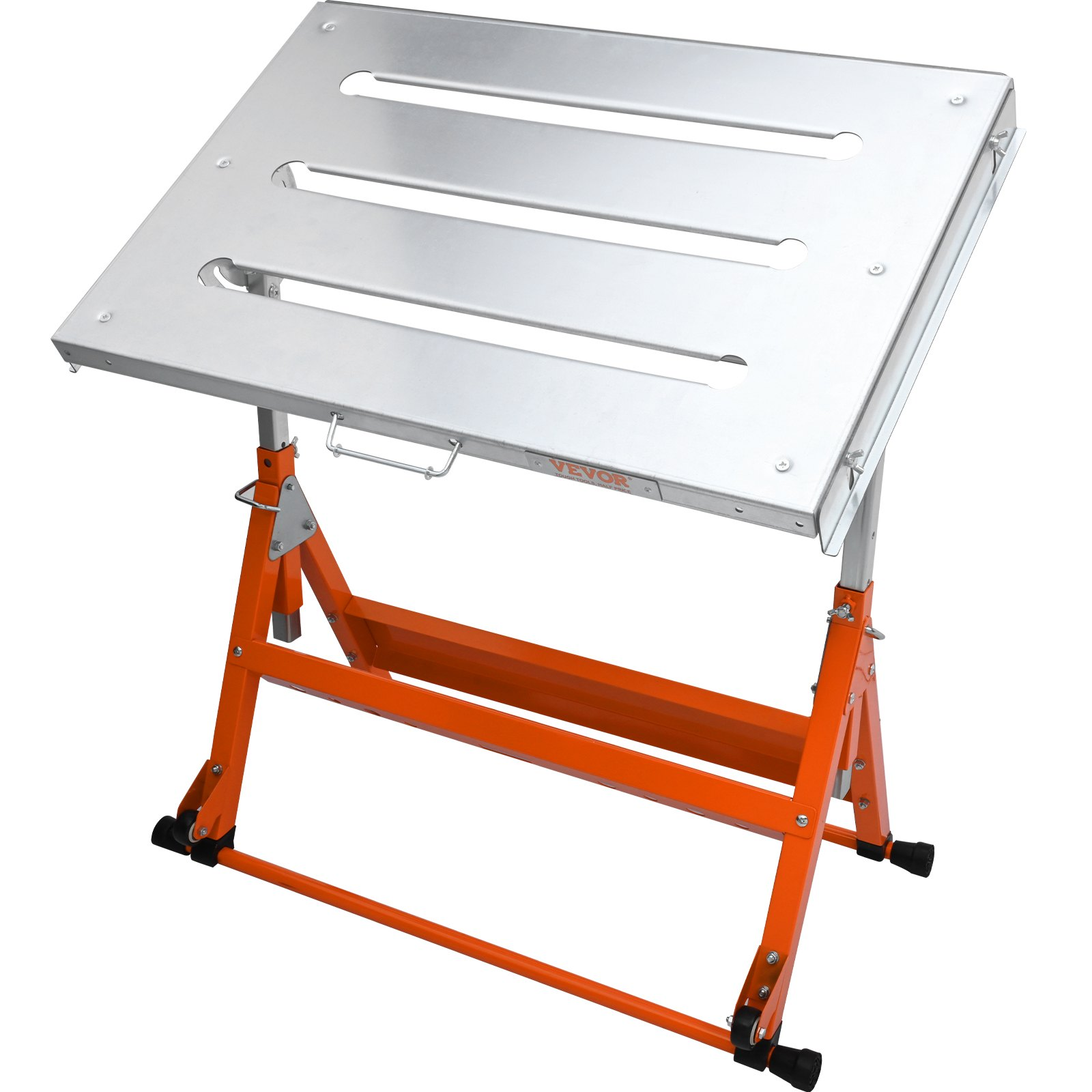VEVOR Welding Table 76.2 cm x 50.8 cm, 181.4 kg Load Capacity Steel Welding Workbench Table on Wheels, Folding Work Bench with Three 2.8 cm Slot, 3 Tilt Angles, Adjustable Height, Retractable Guide Rails
