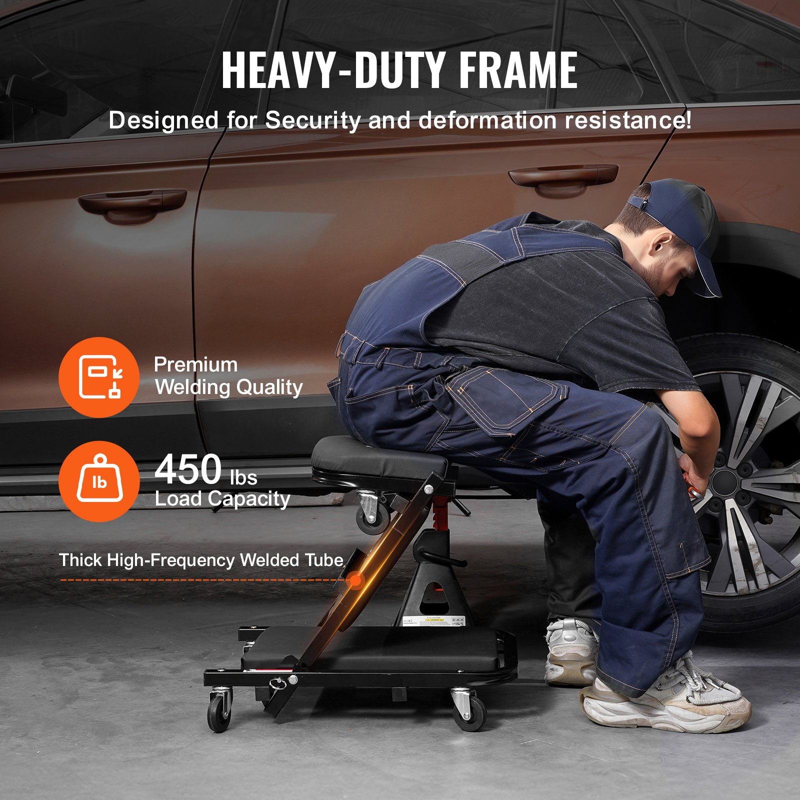 VEVOR 101.6 cm Foldable Z Garage Creeper Mechanic Creeper Stool 204.1 kg Capacity