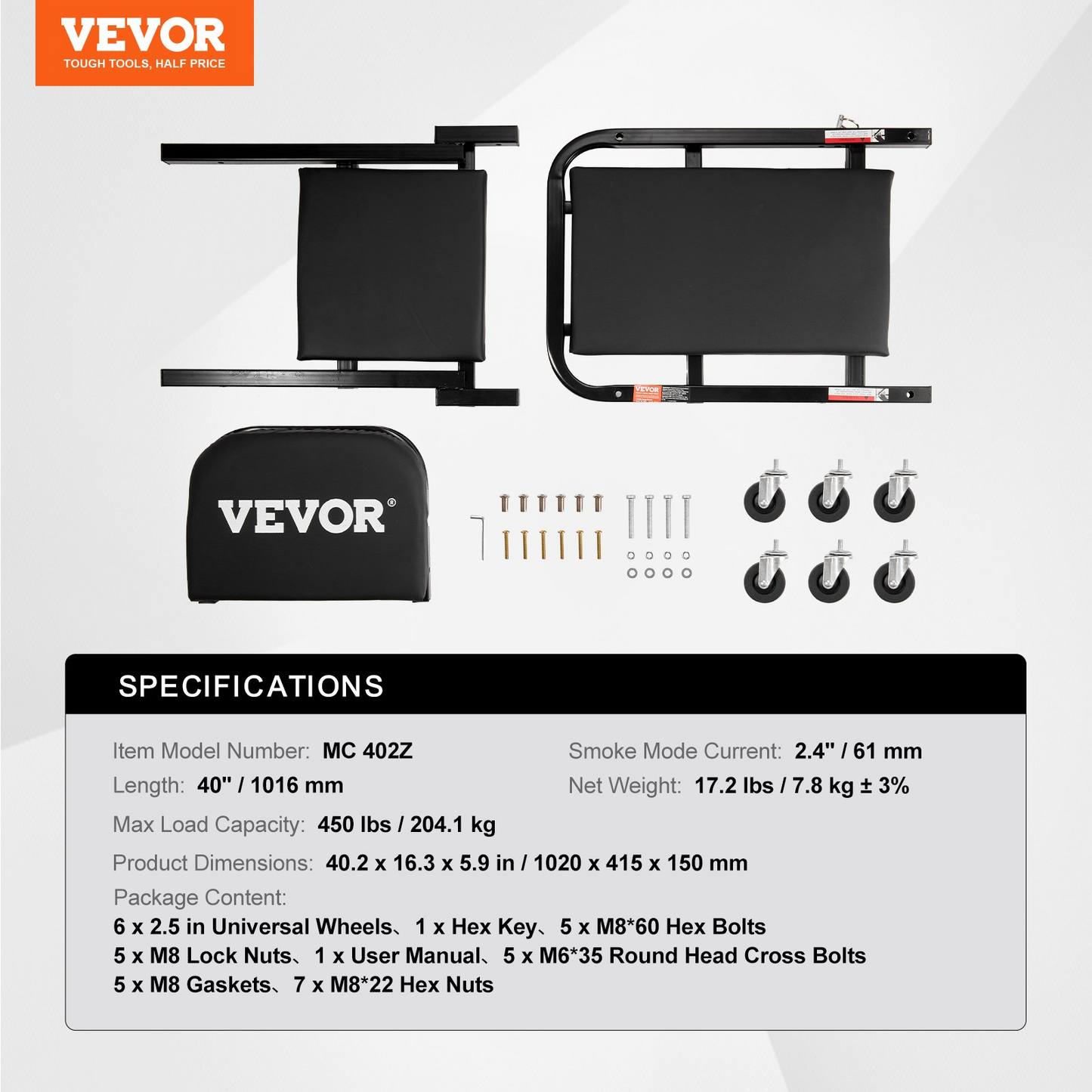 VEVOR 101.6 cm Foldable Z Garage Creeper Mechanic Creeper Stool 204.1 kg Capacity