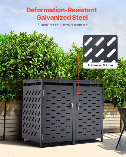 VEVOR Trash Can Storage Garbage Can Storage Shed 2 x 52.79 Gal with Chain Lid