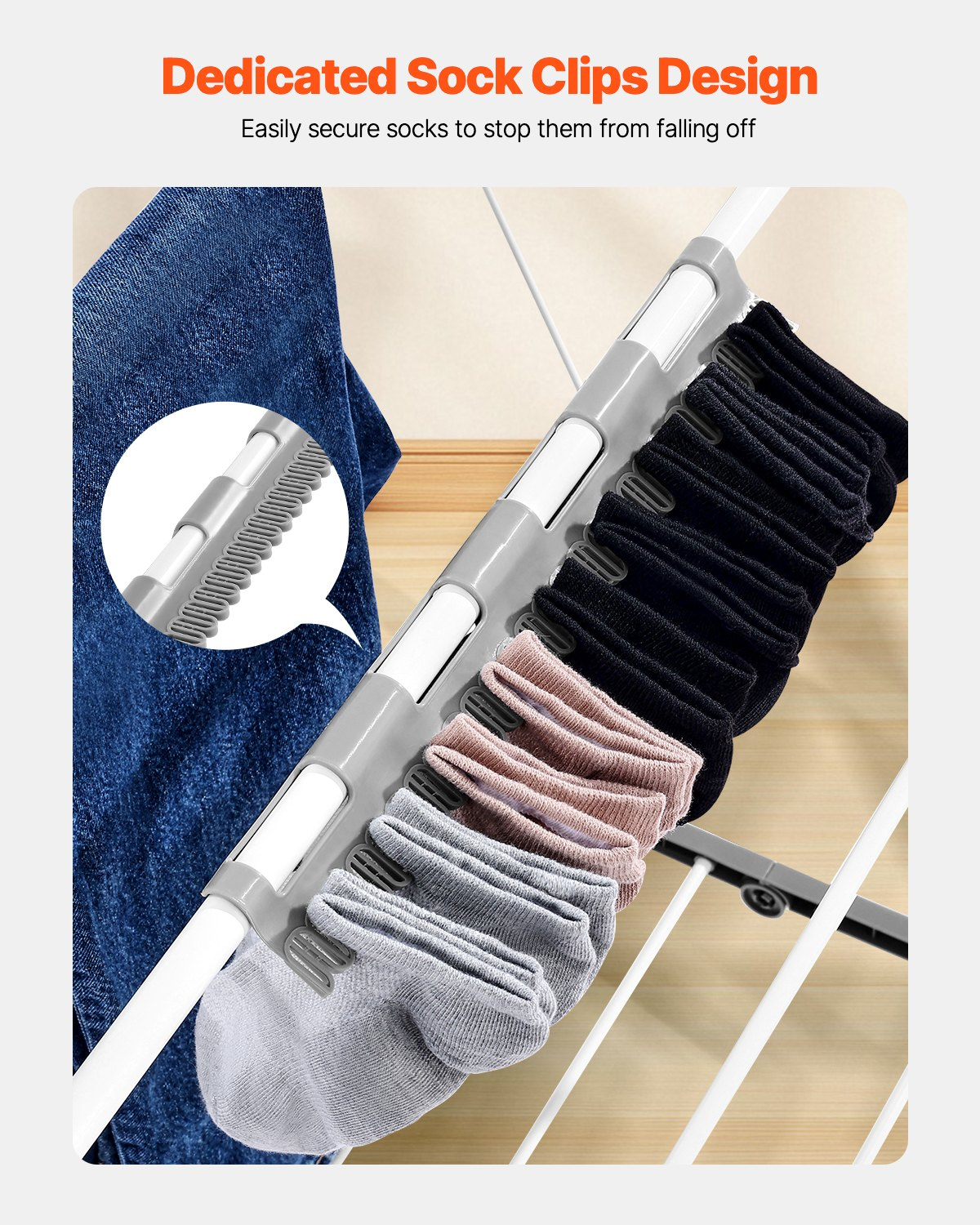 VEVOR 2-Tier Foldable Clothes Drying Rack with Sock Clips & 21 Drying Rods White