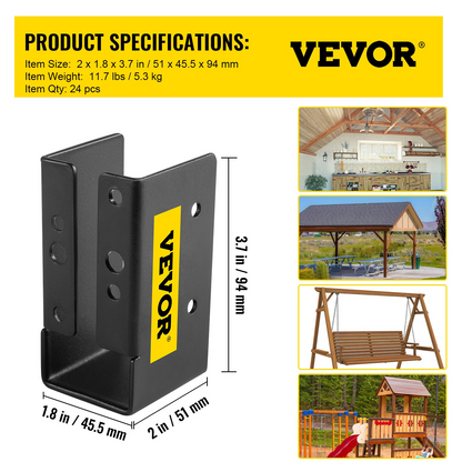 VEVOR Concealed Joist Hanger, 2"x4" Outdoor Accent Concealed-Flange, Pack of 24 Concealed Joist Bracket, Q235 Steel Plate Powder-Coated Concealed Face Mount Joist Hanger Inner 40x91 mm for Beam Swing