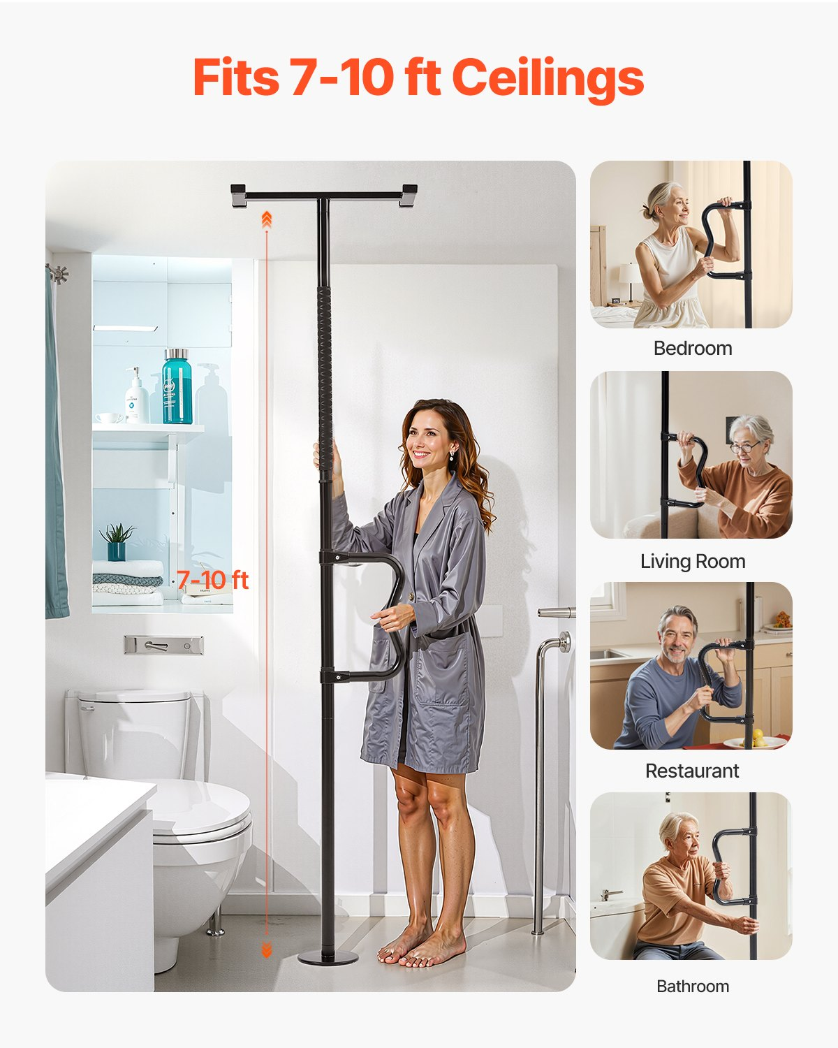 VEVOR Floor-to-Ceiling Transfer Pole 300 Lbs Capacity for 7-10 Ft Ceilings Black