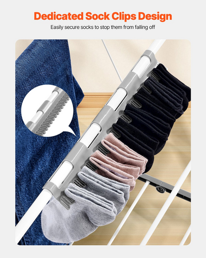 VEVOR 2-Tier Foldable Clothes Drying Rack with Sock Clips & 31 Drying Rods White