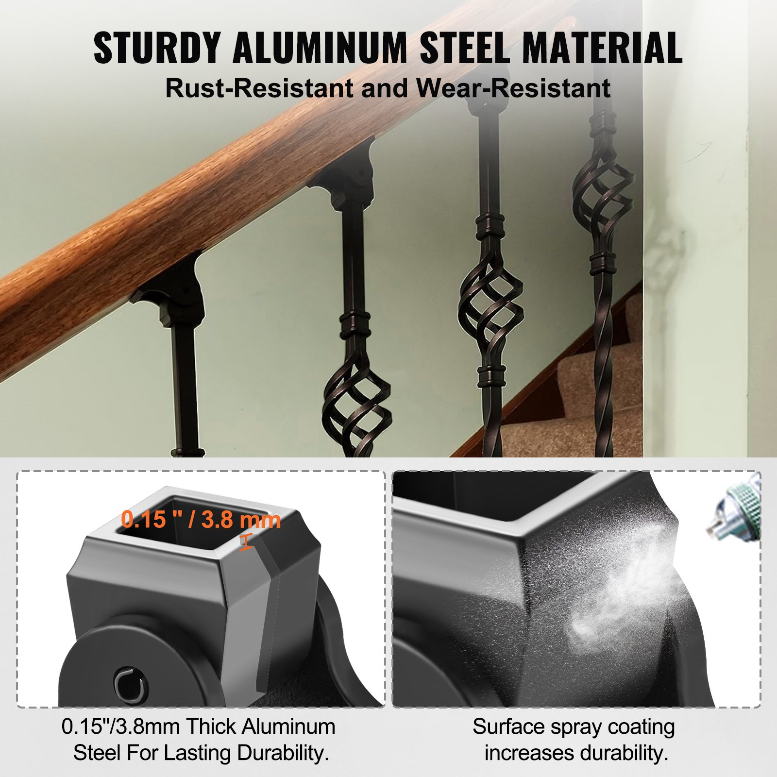 VEVOR Aluminum Alloy Baluster Shoes Square Balusters Baluster Wrought Spindles for Staircase Slant Shoes with Screw Holes for  1/2 Inch Staircase Balusters, Black (50 Pcs)(Screws Sold Separately)