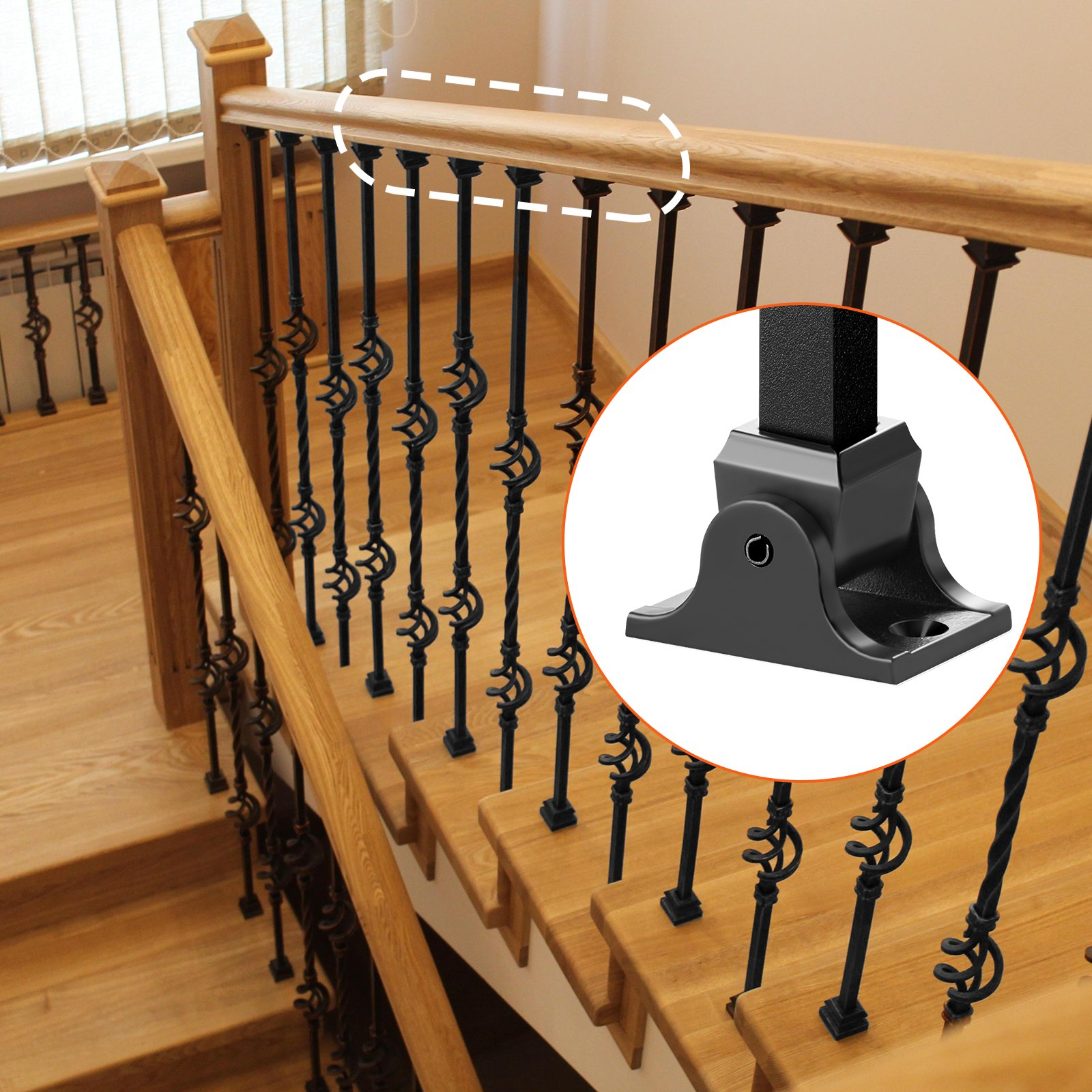 VEVOR Aluminum Alloy Baluster Shoes Square Balusters Baluster Wrought Spindles for Staircase Slant Shoes with Screw Holes for  1/2 Inch Staircase Balusters, Black (50 Pcs)(Screws Sold Separately)