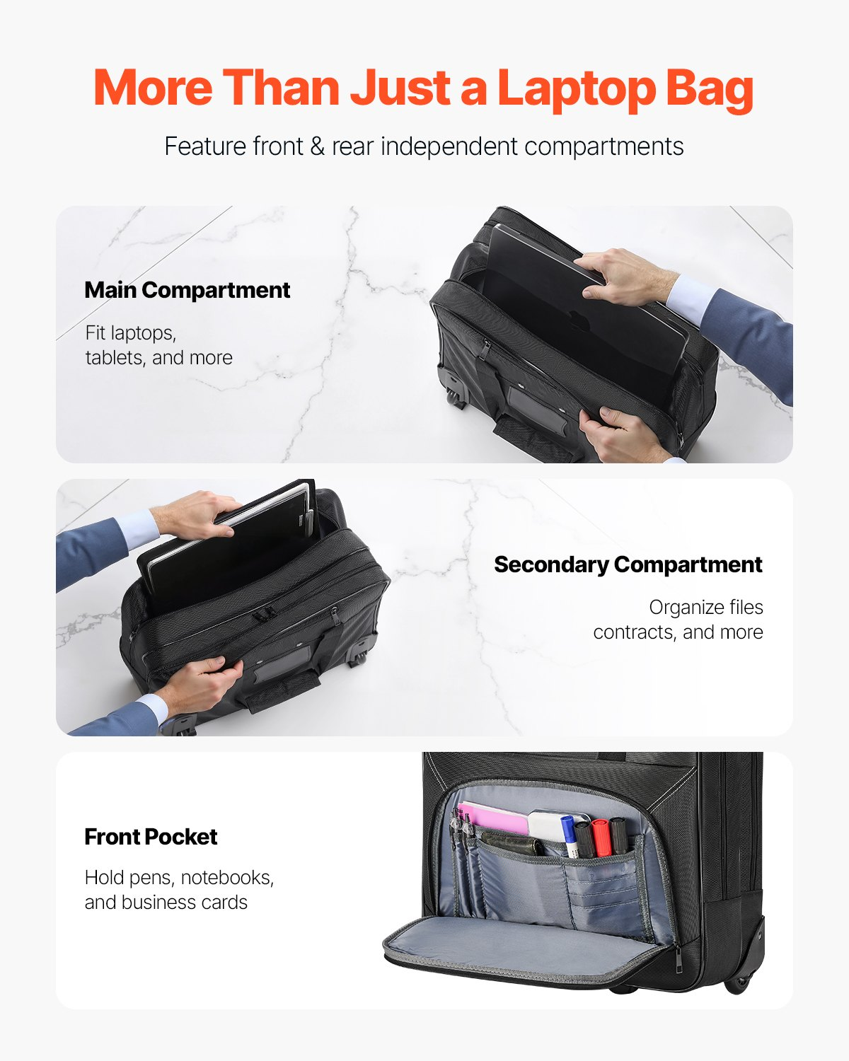 VEVOR Rolling Laptop Bag 15.6 Inch Wheeled Computer Bag for Women & Men Black