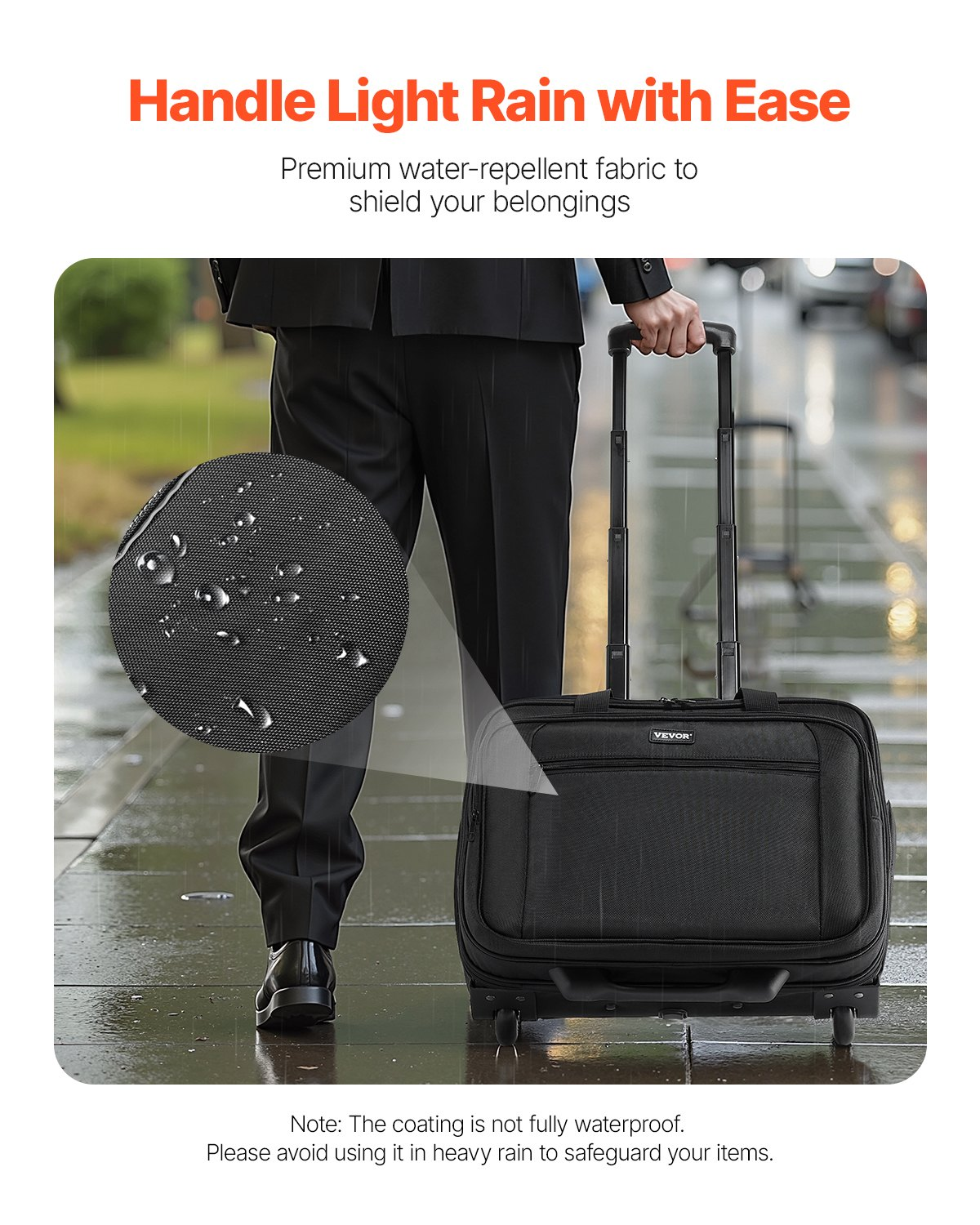 VEVOR Rolling Laptop Bag 15.6 Inch Wheeled Computer Bag for Women & Men Black