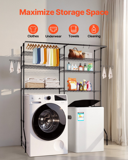 VEVOR Over Washer and Dryer Storage Shelf Two Row 6 Tiers Washer Rack Black