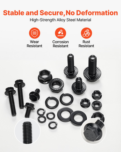 VEVOR 280 Pcs Bolts Nuts Assortment Kit Metric Alloy Steel M6 M8 M10