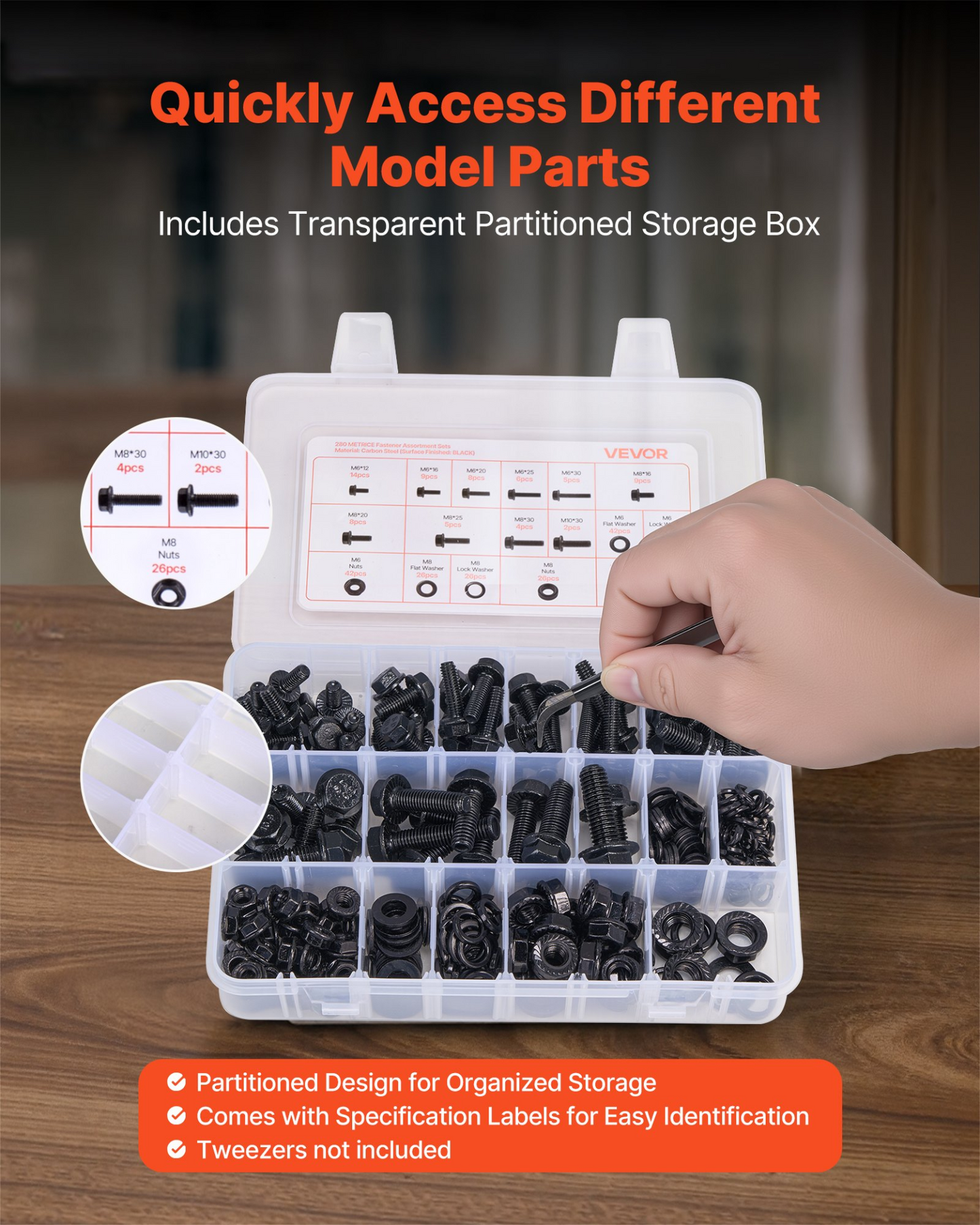 VEVOR 280 Pcs Bolts Nuts Assortment Kit Metric Alloy Steel M6 M8 M10