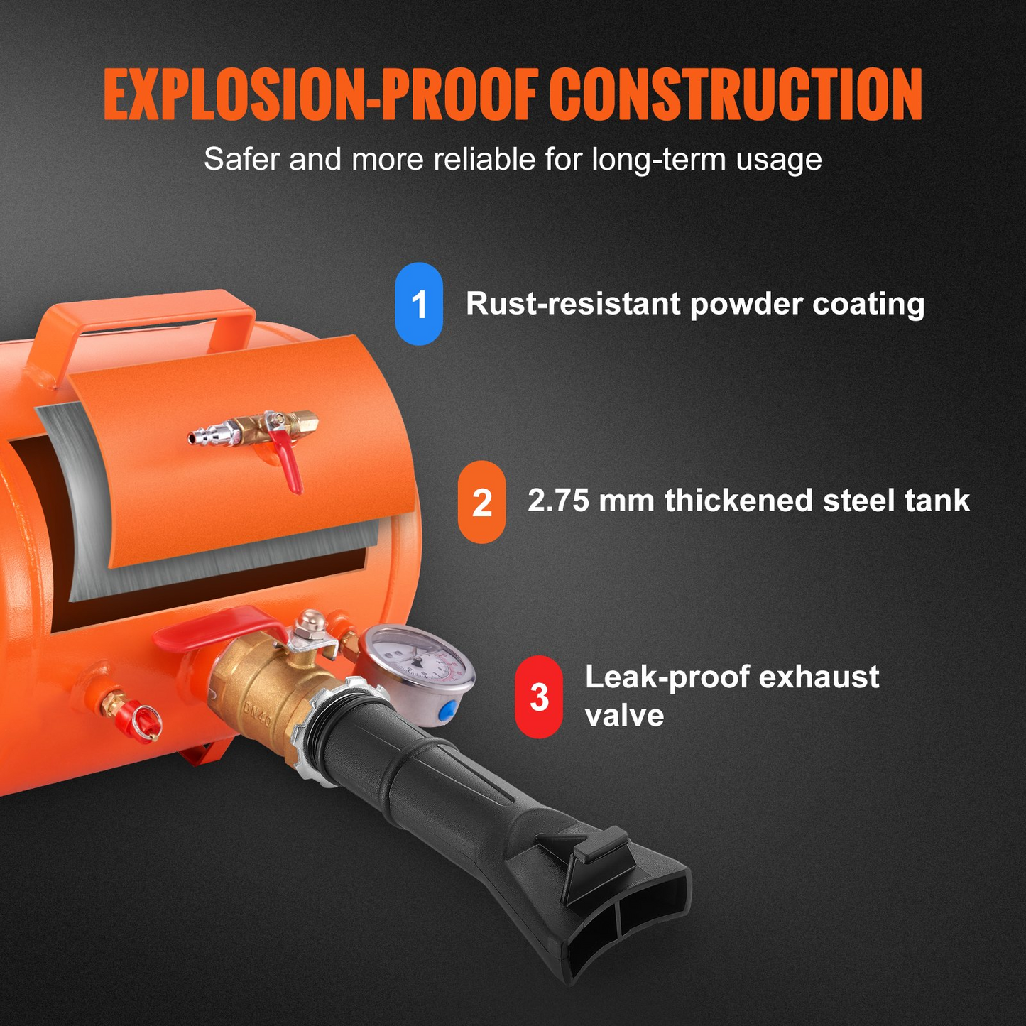 VEVOR Tire Bead Blaster, 5 Gallon/19L Capacity, Includes Pressure Gauge & Handle, 145 PSI Max Inflation Tank, Operates Between 85-116 PSI for Cars, Trucks, and ATVs