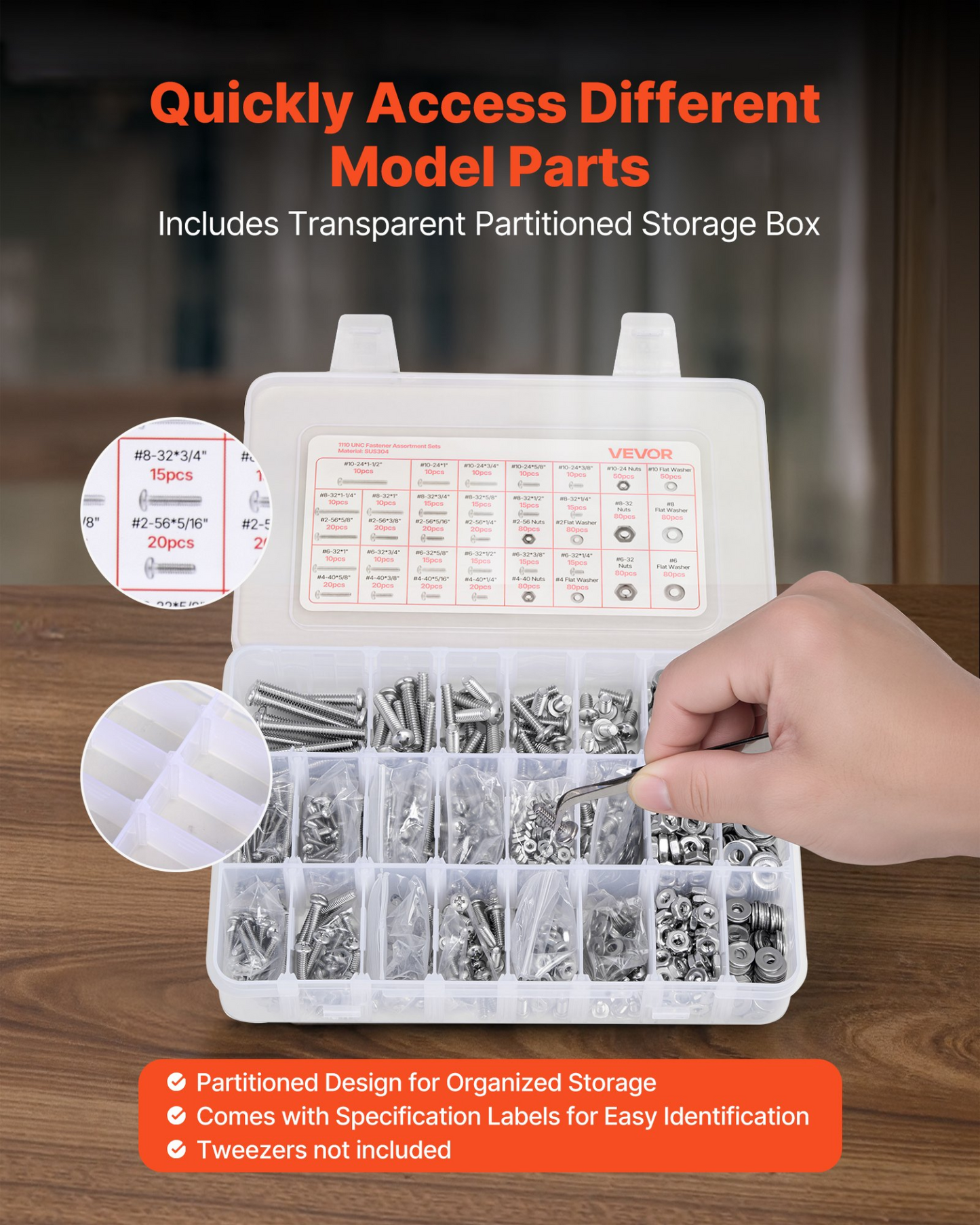 VEVOR 1110 Pcs Bolts Nuts Assortment Kit Imperial Stainless Steel for Furniture