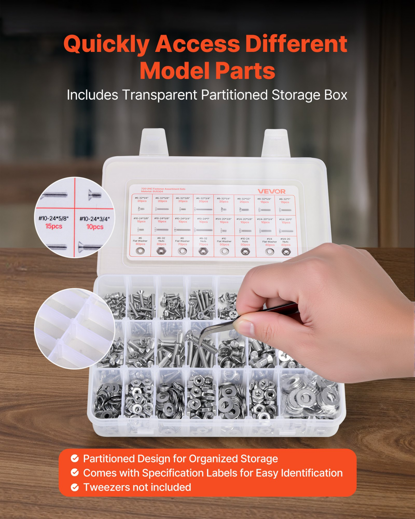 VEVOR 720 Pcs Bolts Nuts Assortment Kit Imperial Stainless Steel for Furniture