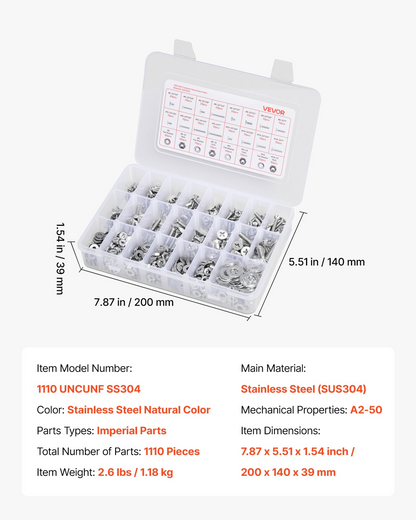 VEVOR 720 Pcs Bolts Nuts Assortment Kit Imperial Stainless Steel for Furniture