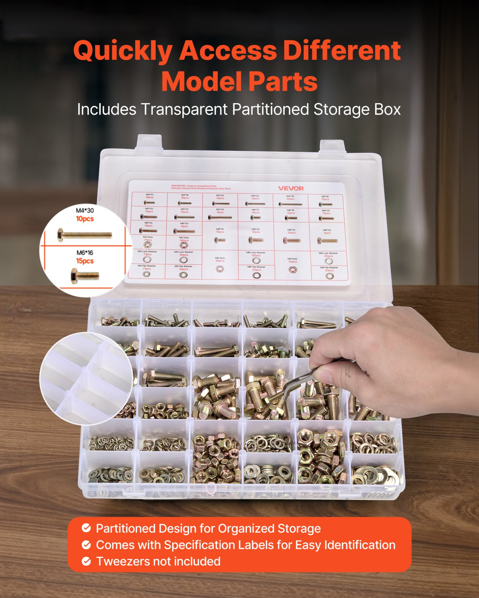 VEVOR 906 Pcs Bolts Nuts Assortment Kit Metric Alloy Steel M4 M5 M6 M8