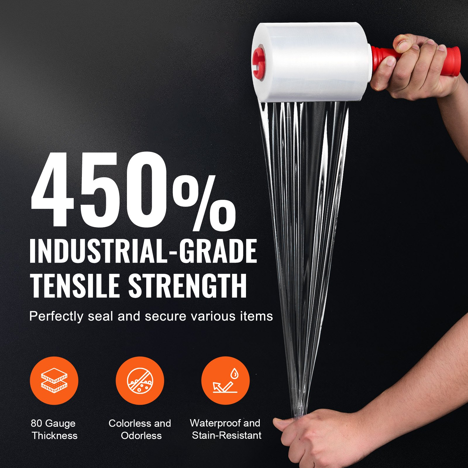 VEVOR Stretch Film, 5 inches x 1000 feet, 4 Pack, 80 Gauge Industrial Strength Clear Durable Stretch Wrap Roll, Heavy Duty Shrink Film Stretch Wrap with Handles for Pallet Wrapping Shipping Moving