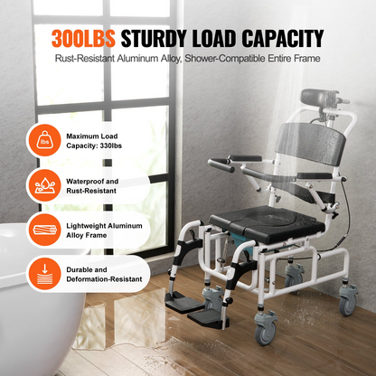 VEVOR Shower Wheelchair 17.5in/44.5 cm Al Alloy Bathroom Wheelchair for Disabled Adult