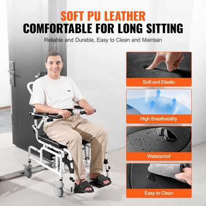 VEVOR Shower Wheelchair 17.5in/44.5 cm Al Alloy Bathroom Wheelchair for Disabled Adult