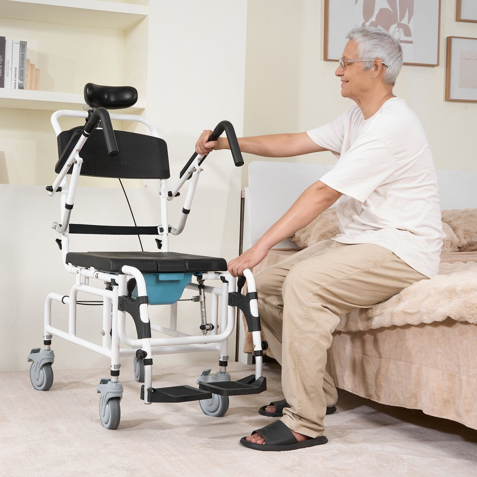 VEVOR Shower Wheelchair 17.5in/44.5 cm Al Alloy Bathroom Wheelchair for Disabled Adult