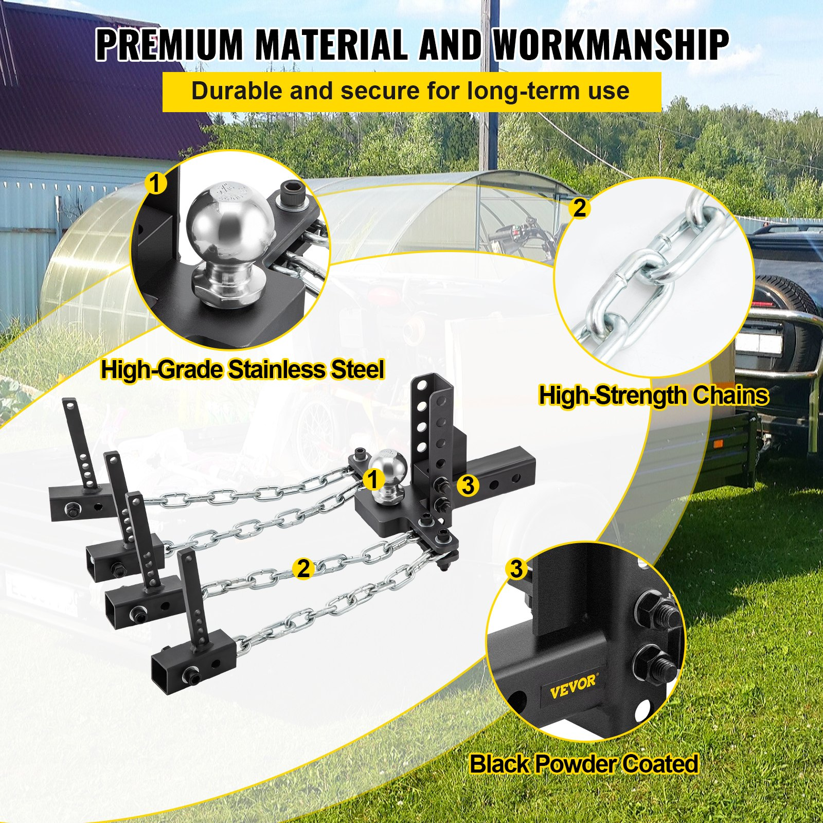 VEVOR Weight Distribution Hitch, 1400 lb Tongue Capacity Load Leveling Hitch with Sway Control, 2-5/16" Ball & 8" Drop/Rise & 4 Chains & Universal Frame Bracket, No-Bounce No-Sway Trailer Towing