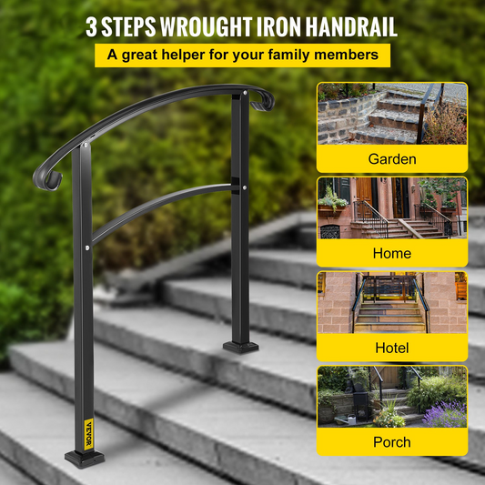 Transitional Handrail Fits 3 Steps Matte Black