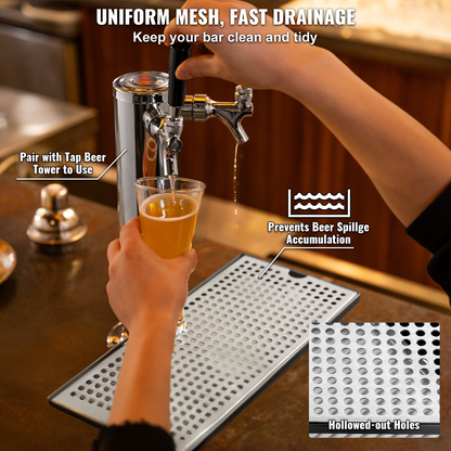 VEVOR Kegerator Beer Drip Tray 304 Stainless Steel Keg Trays with Non-Slip Pads