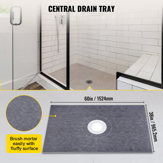 VEVOR Shower Curb Kit, 38" x 60" ABS Watertight Shower Curb Overlay with 4" ABS Central Bonding Flange, 4" Stainless Steel Grate and Trowel, Cuttable Shower Curb, Shower Pan Fit for Bathroom
