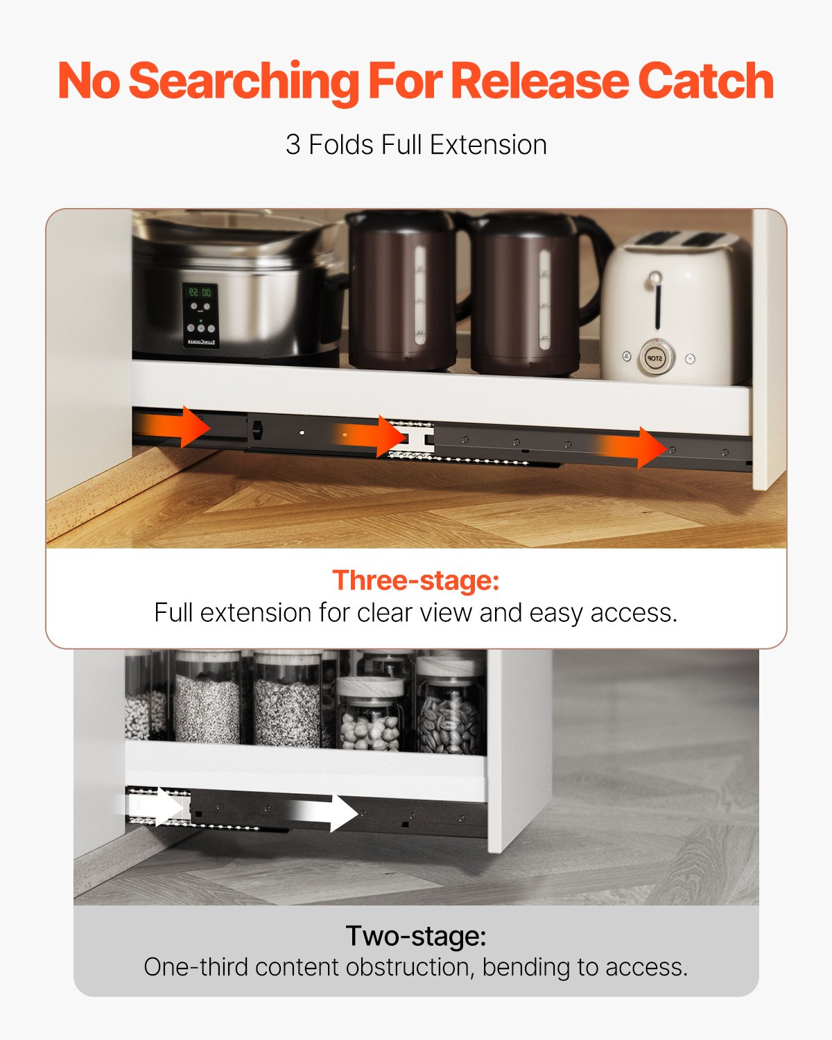 VEVOR Undermount Drawer Slides 16 inch Under Stair Cabinet Rails 260 LB Load